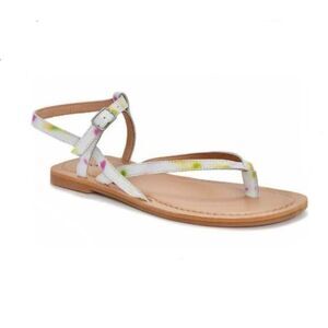 Lucky Brand Strappy Flat Sandal Bylee White Floral Slingback Sz 8.5